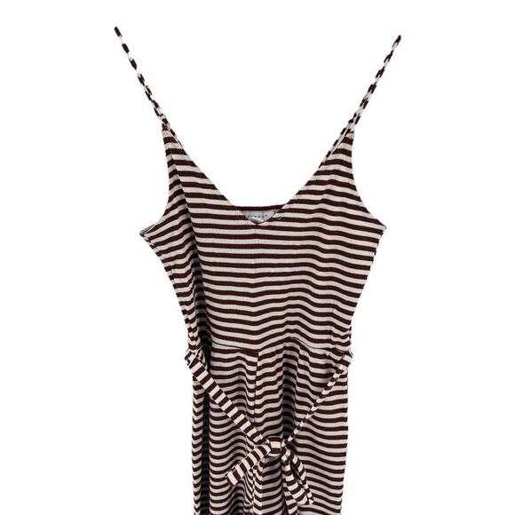 Topshop Jumpsuit Striped Brown White Belted V Neck Women's Sz US 6 NWT - Picture 3 of 8